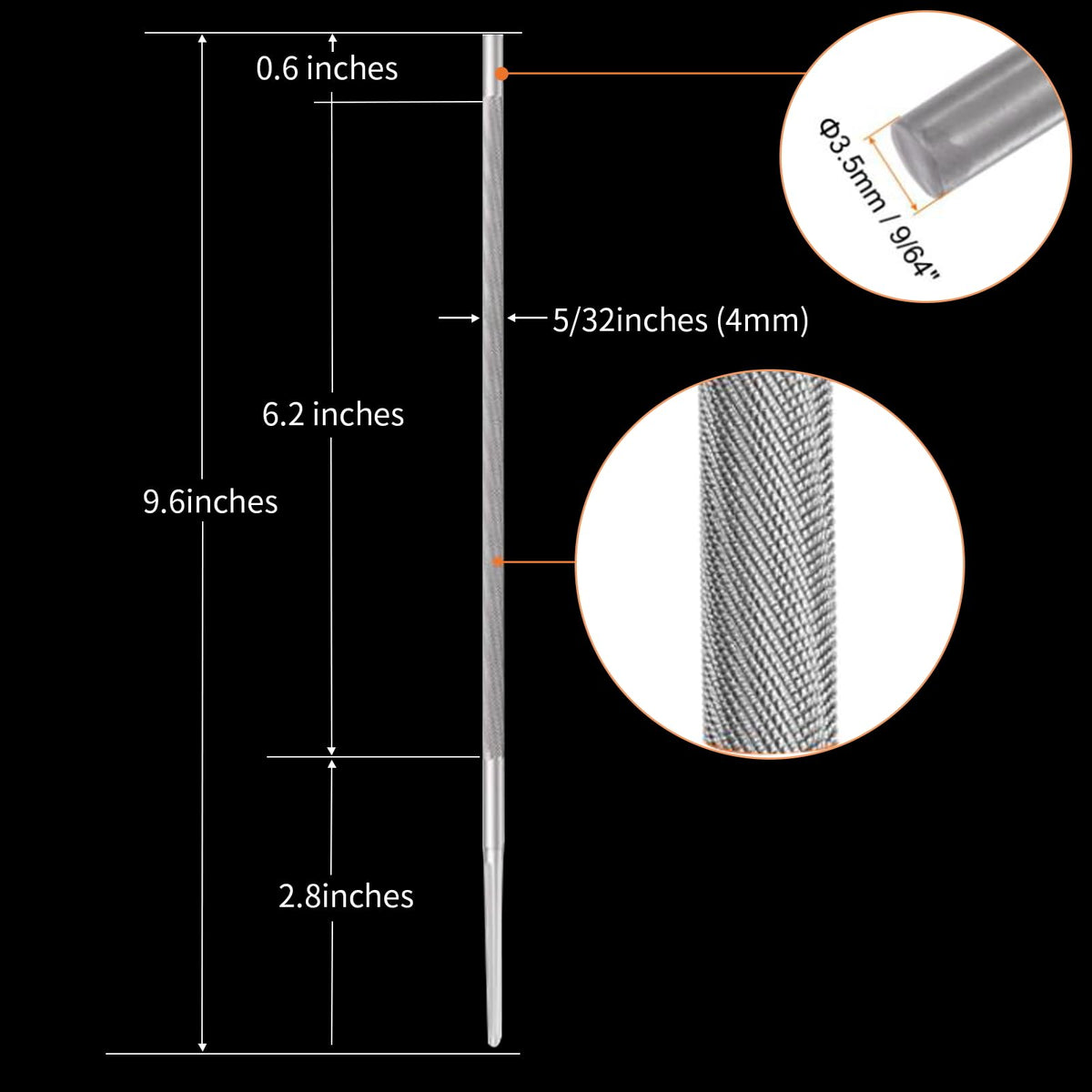 TOTITOM round-file closeup shows precise sharpening capability for quick maintenance on chains.