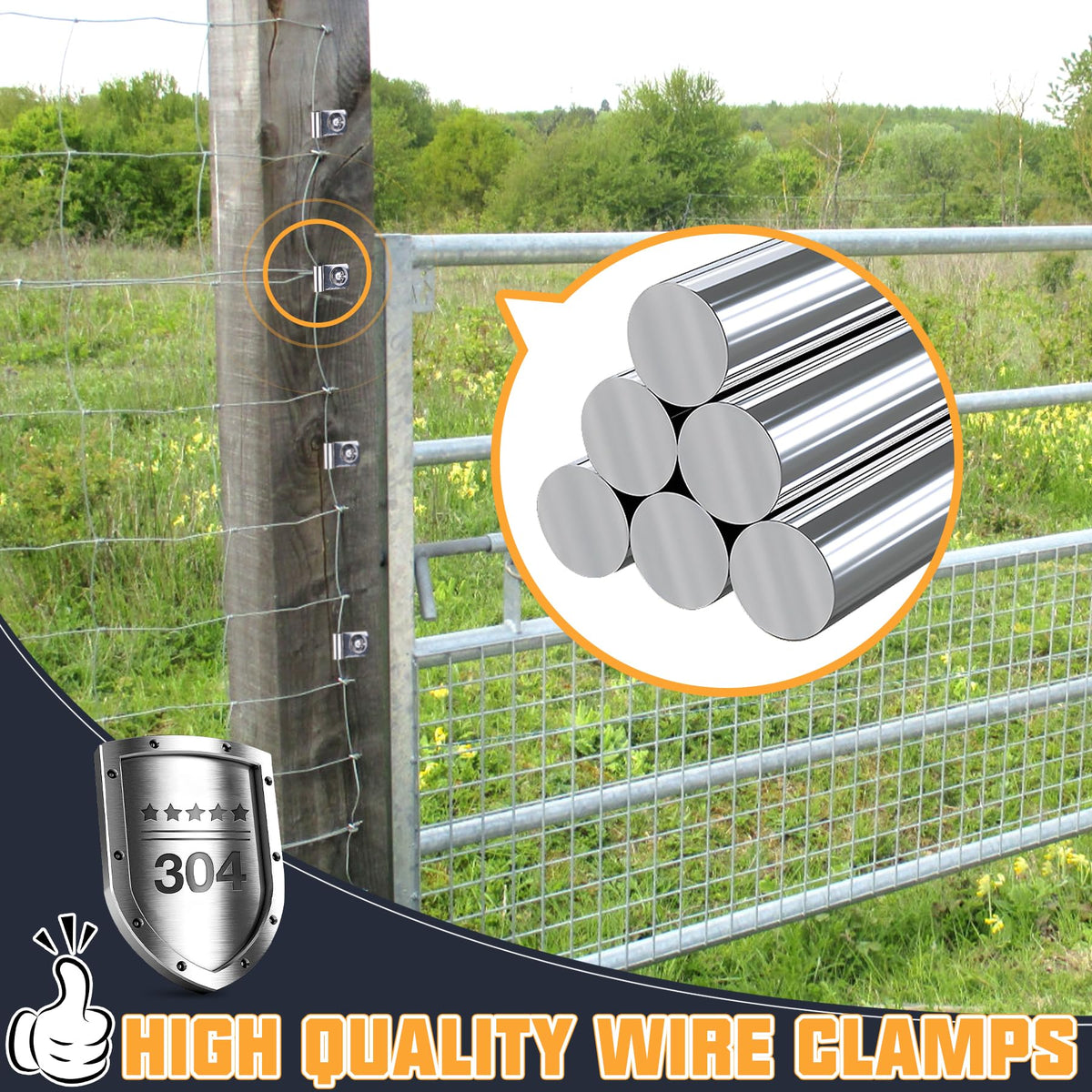 Tottist fence clamp in use on welded wire for sturdy support.