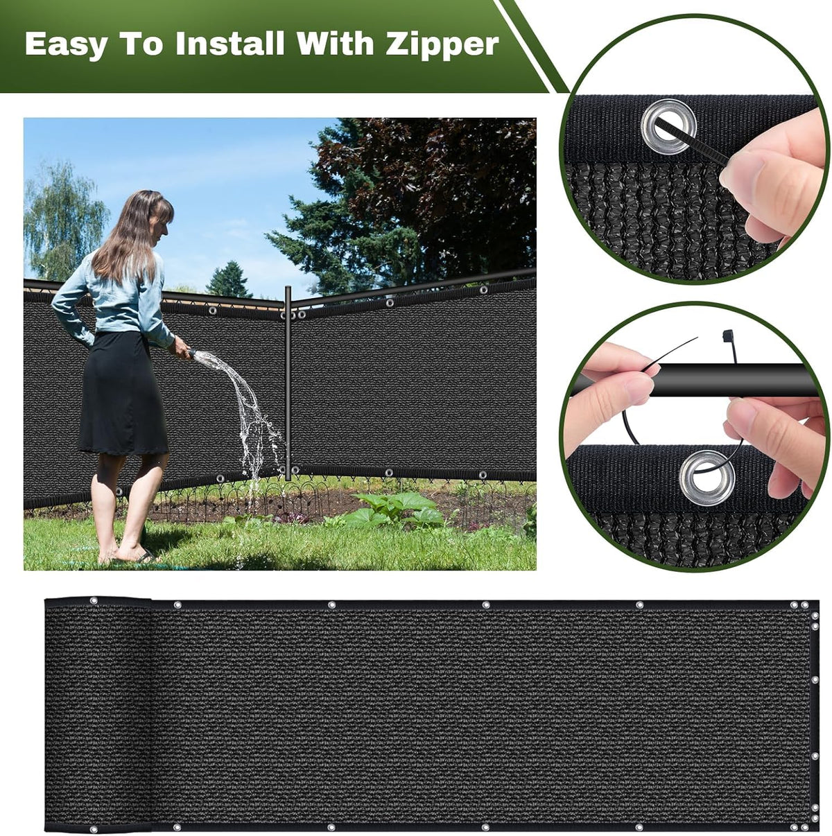 TOTU privacy screen features corner grommets and reinforced edges for security.