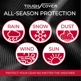 Tough Cover all-weather protection shields against dust and snow for outdoor storage.