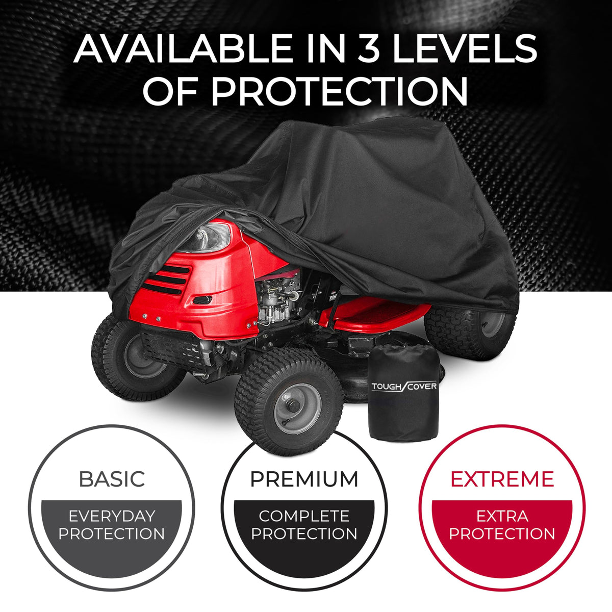 Tough Cover carrying bag included for easy transport and tidy shed organization.