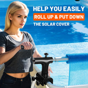Touri 19-foot adjustable reel system shown for rectangular pool compatibility.