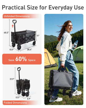 TOURIT wagon with 360-degree wheels handles sand, grass, and pavement smoothly.