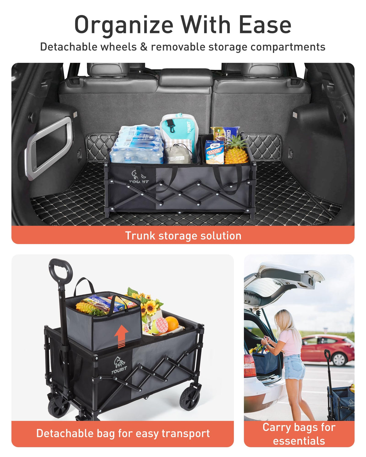 TOURIT adjustable-handle feature reduces strain while pushing heavy loads.