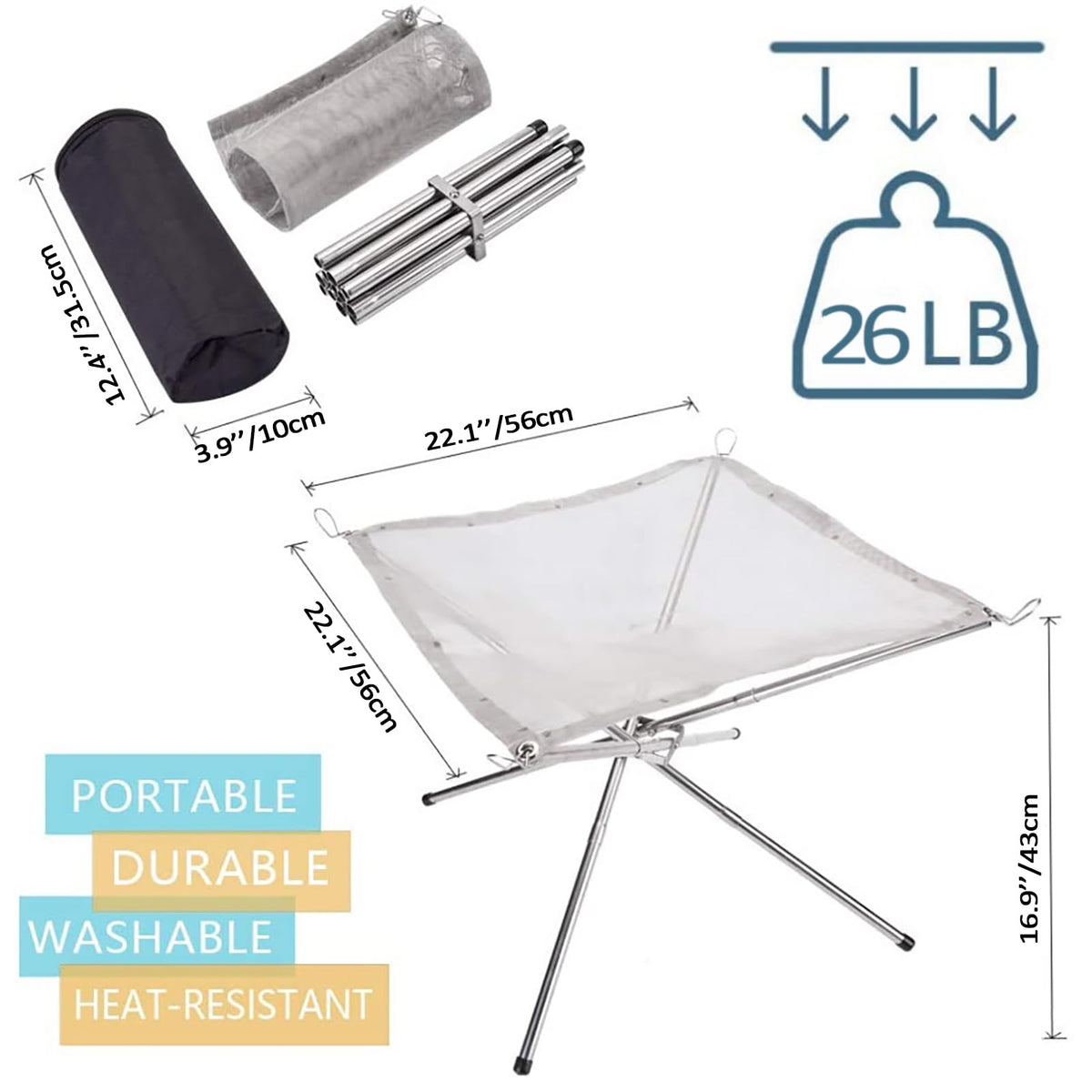 TourKing durable stainless steel fire pit resists rust and heat for long-lasting use