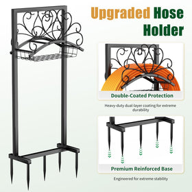 TOVEYI garden hose holder front view highlighting freestanding design for organized spaces