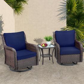 Towallmark outdoor swivel wicker glider chairs with 360° rotation for relaxing outdoor lounging.