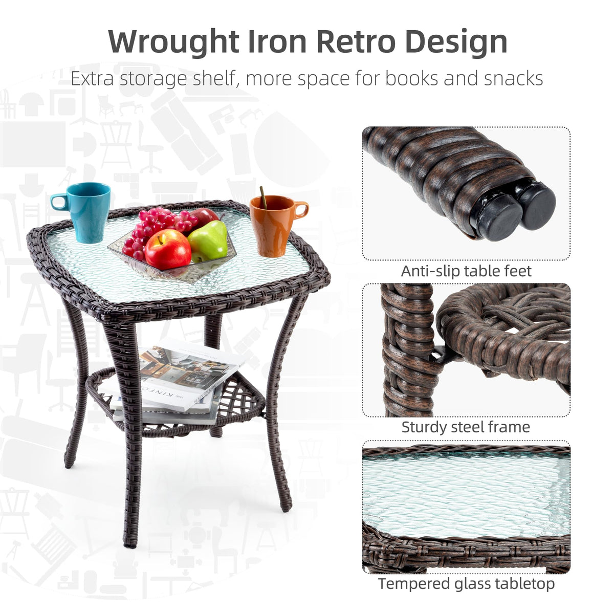 Towallmark woodgrain table top adds a modern touch to the set.