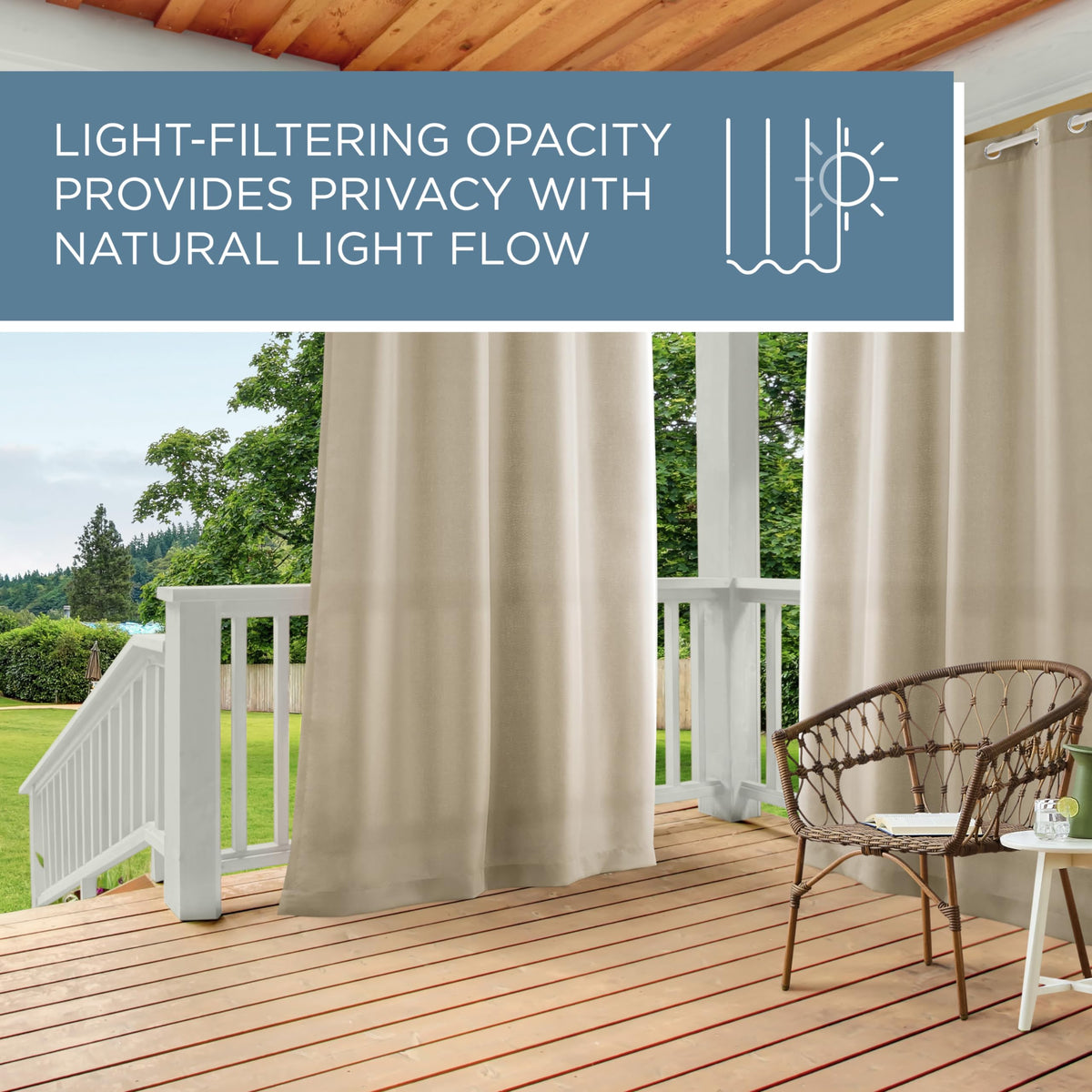 TOWN & COUNTRY BASICS Cabana curtain suited for both indoor and outdoor spaces.