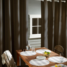 Town and Country Basics Cabana curtains water-repellent finish keeps outdoor spaces cleaner.