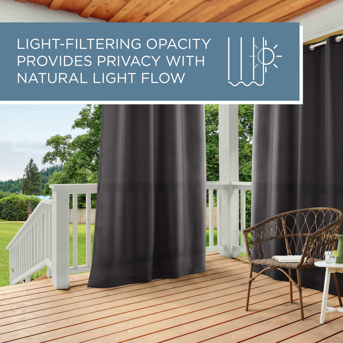Town & Country Basics Cabana easy spot-clean curtain for quick maintenance.