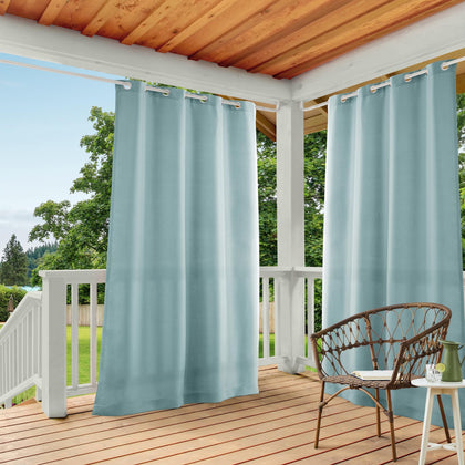 Town & Country Basics Cabana solid curtain panel in blue provides heavyweight privacy with light filtration.