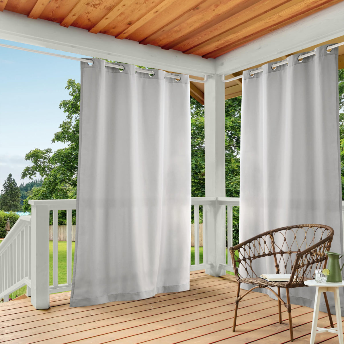 Town and Country Basics Cabana solid curtain panel in cloud grey filters light