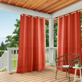 TOWN AND COUNTRY BASICS Cabana curtains Mecca Orange with grommet top for outdoor privacy.