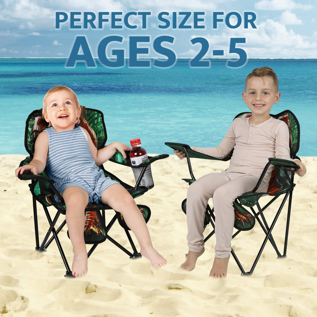 Toy To Enjoy outdoor dinosaur kids chair folded compact for car storage and travel.