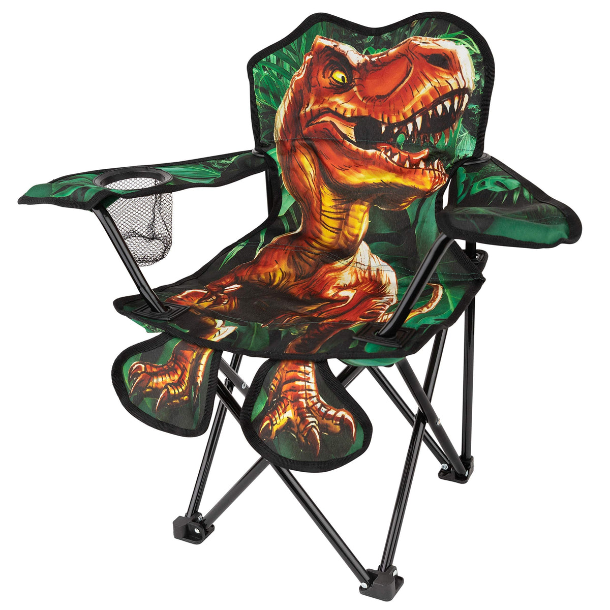 Toy To Enjoy outdoor dinosaur kids chair opened for camping and playtime comfort.