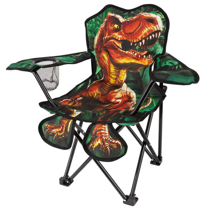 Toy To Enjoy outdoor dinosaur kids chair opened for camping and playtime comfort.