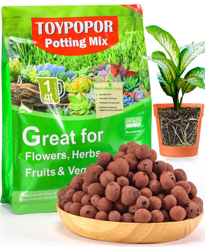 TOYPOPOR Leca pebbles pack shot showing lightweight drainage for healthy roots