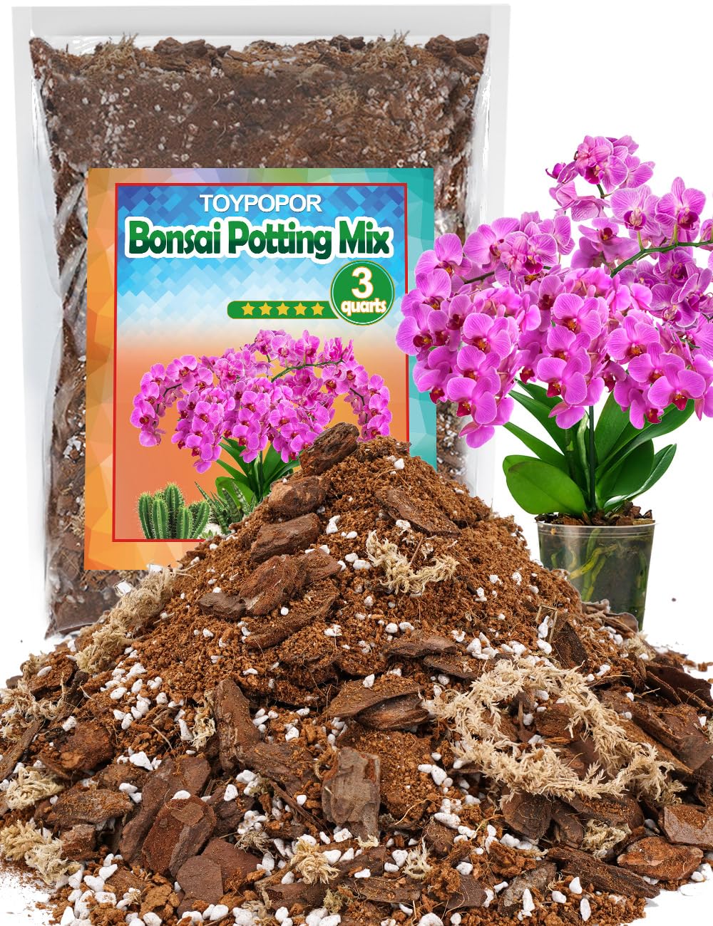TOYPOPOR orchid potting mix bag ready for repotting and healthy orchid roots.