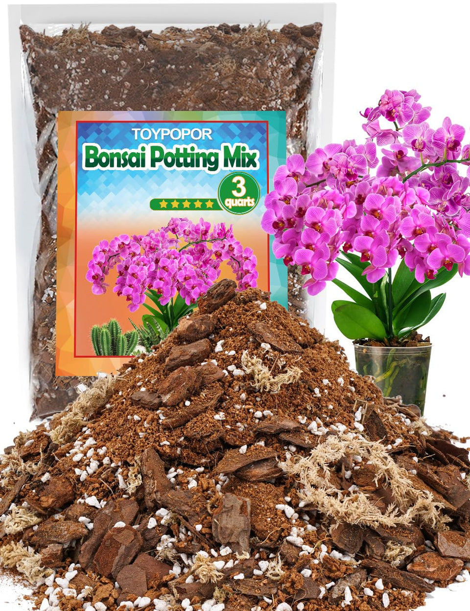 TOYPOPOR orchid potting mix bag ready for repotting and healthy orchid roots.