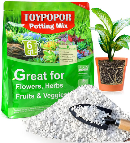 TOYPOPOR Perlite 6 qt bag improves drainage and aeration for healthy potted plants.