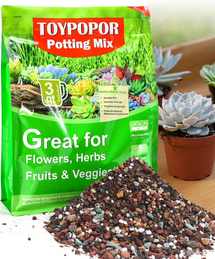 TOYPOPOR succulent soil bag 6lb enhances drainage for desert plants.