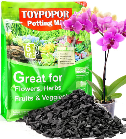 TOYPOPOR Horticultural Charcoal 6-quart bag improves indoor plant drainage and soil health.