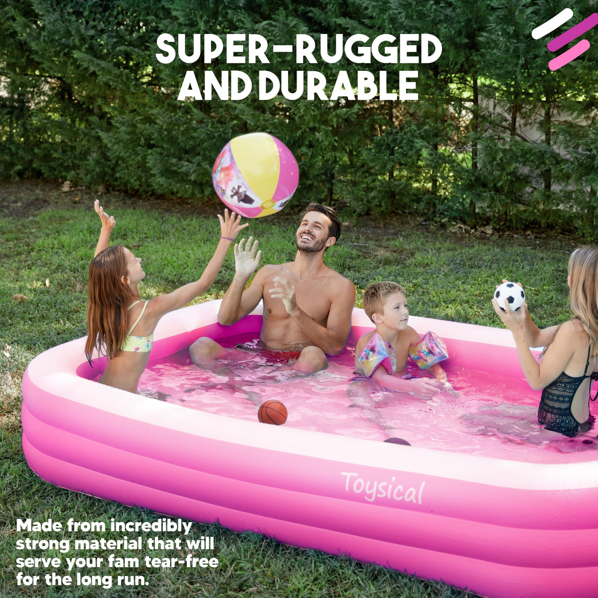 Toysical inflatable pool enjoyed by families in a sunny backyard.