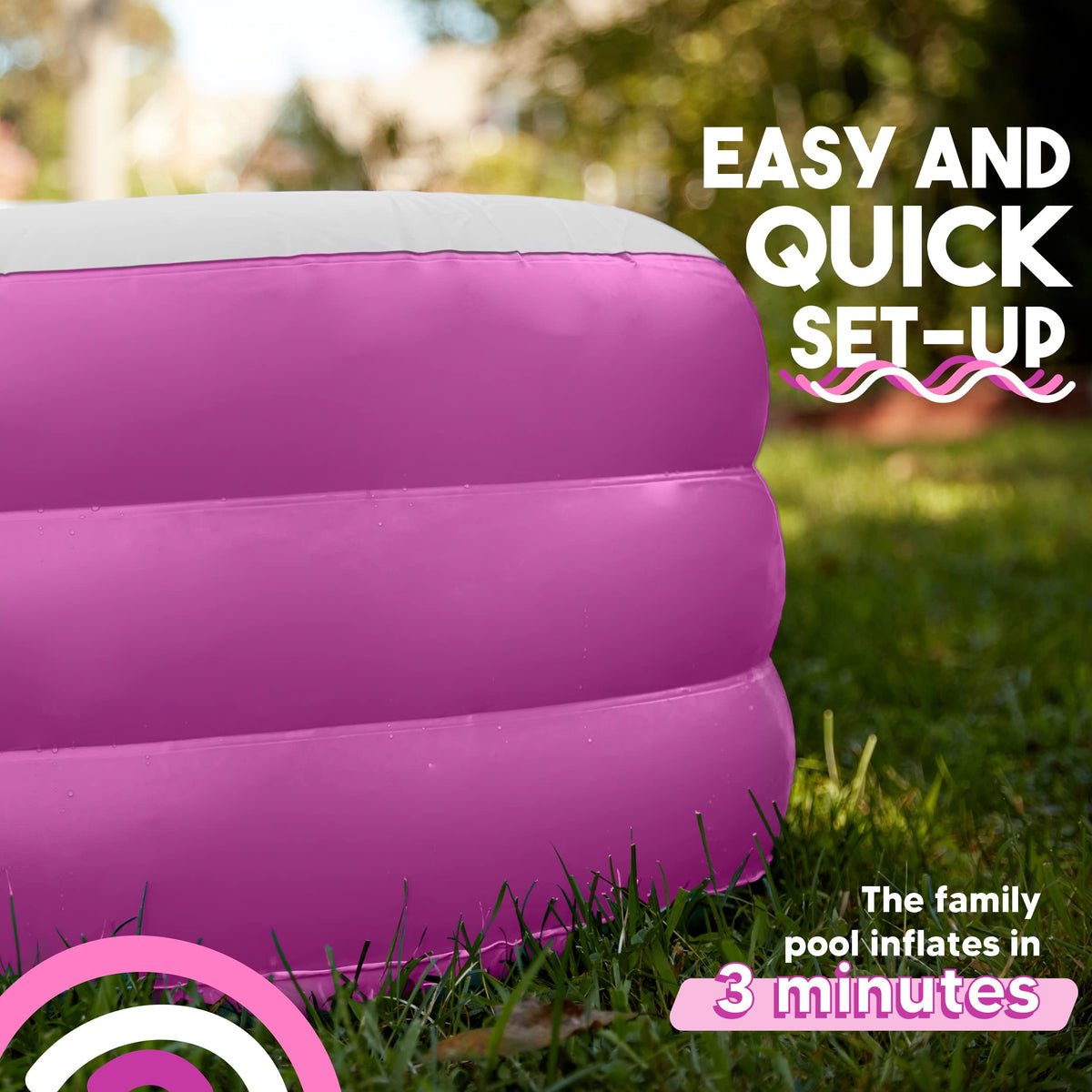 Toysical inflatable pool features three air chambers for stability.