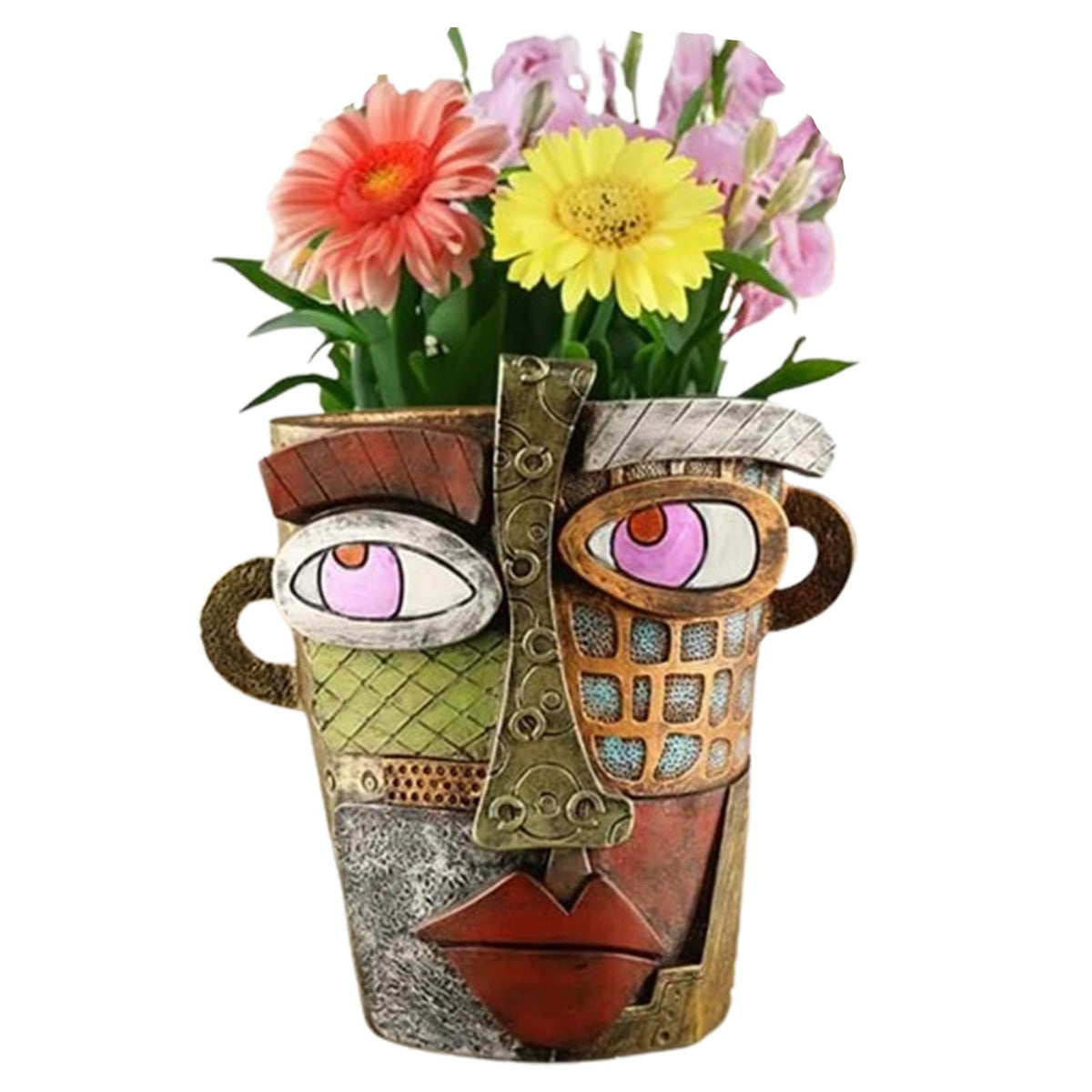 TOZLU abstract face planter head adds vibrant color to indoor plant displays.