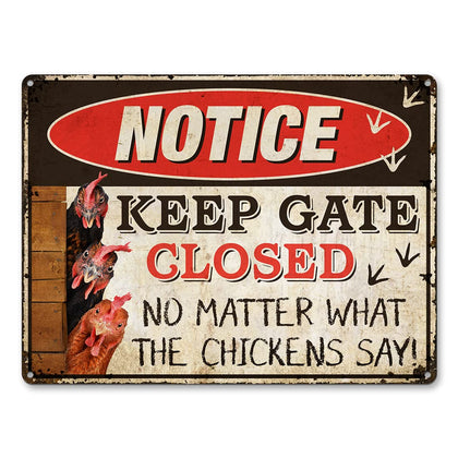 TP GLOBAL warning chicken sign front view shows durable outdoor coop decor