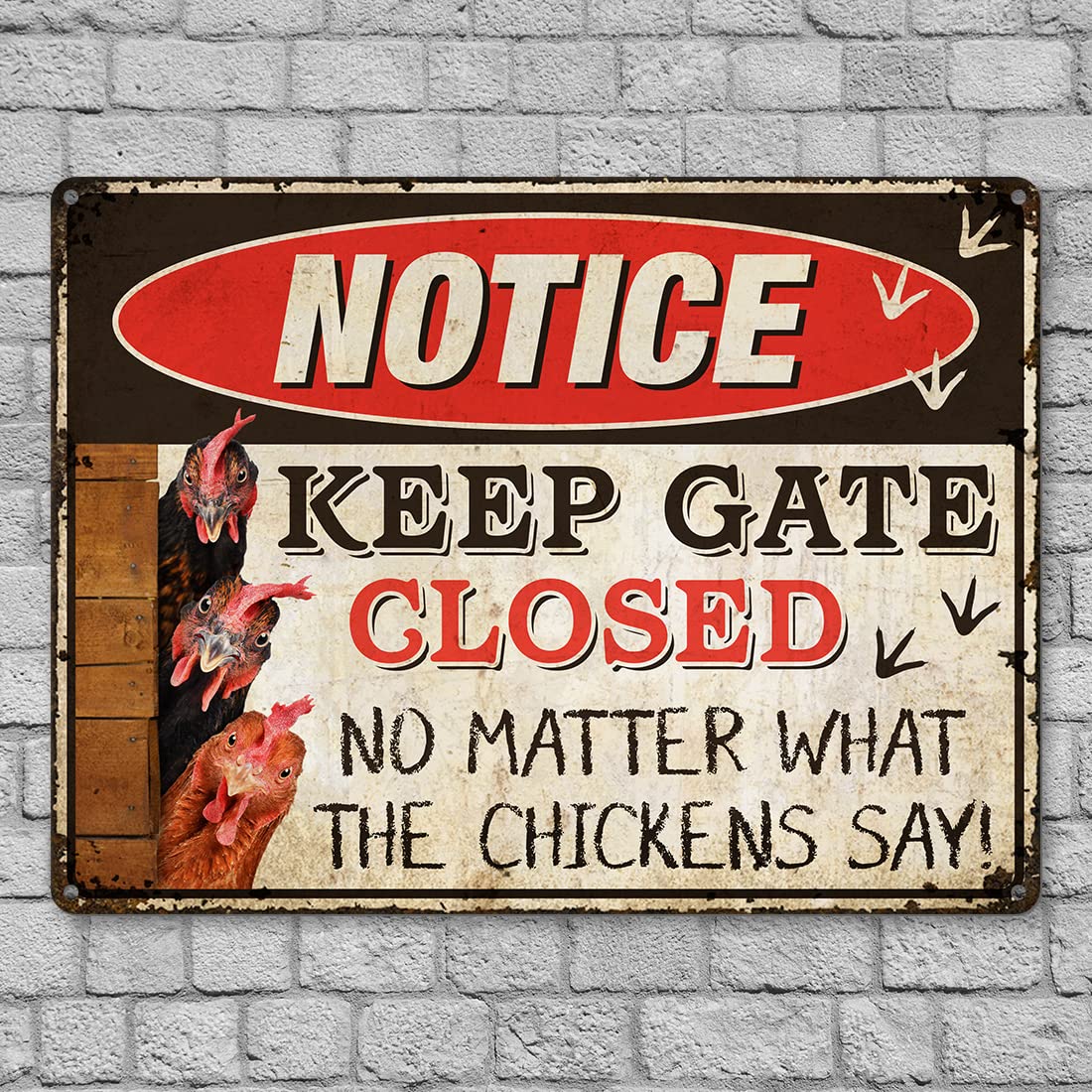 TP GLOBAL warning chicken sign with four pre-drilled holes for mounting
