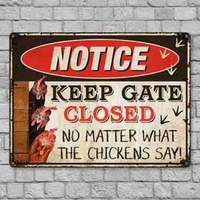 TP GLOBAL warning chicken sign with four pre-drilled holes for mounting