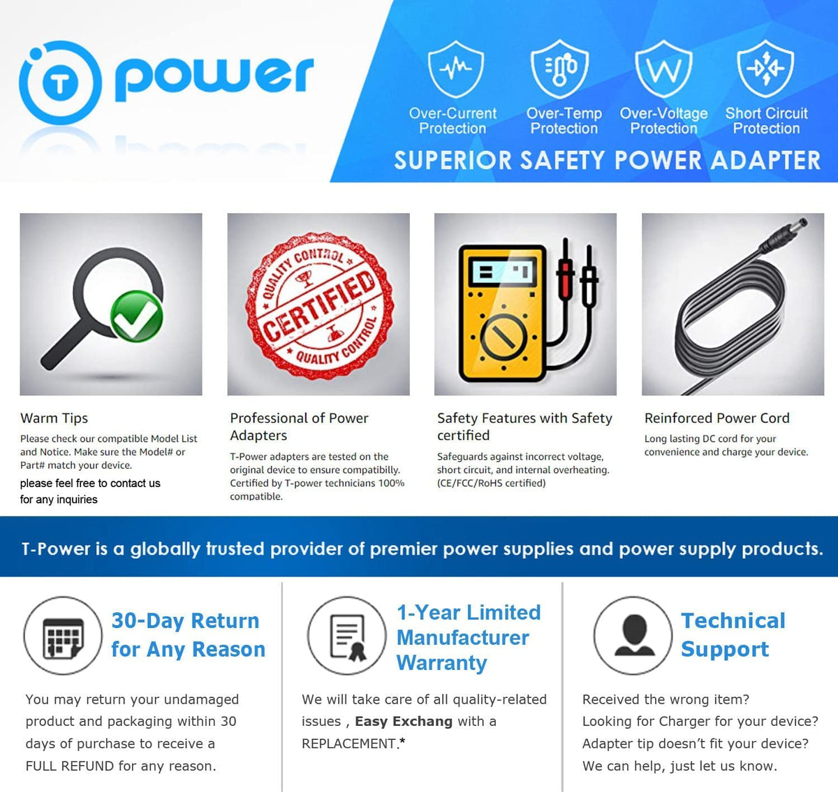 T POWER 12V charger cable and connector neatly organized for quick setup.