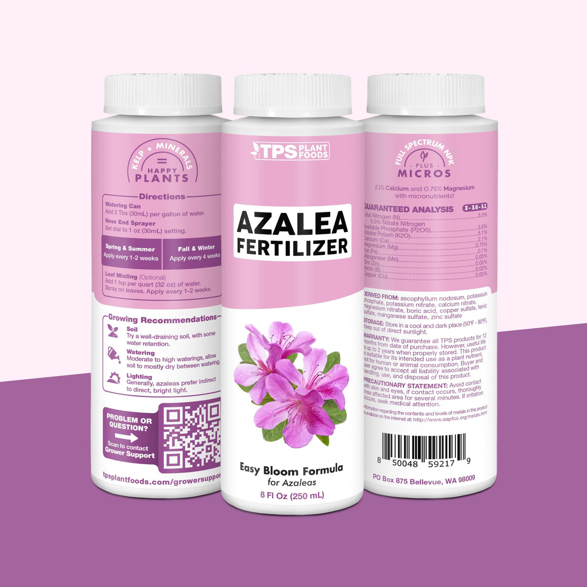 Container-grown azaleas thriving with TPS NUTRIENTS Azalea Fertilizer.