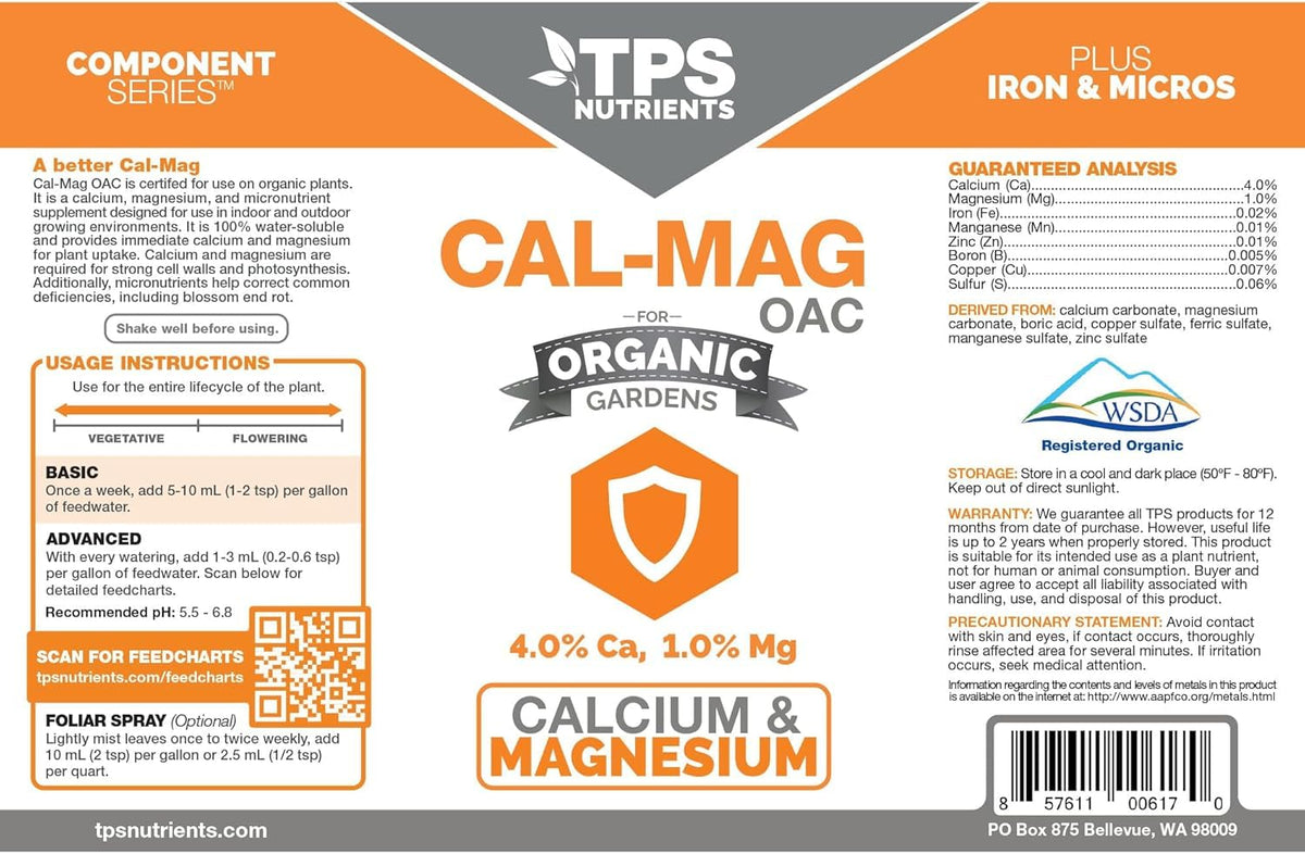 TPS NUTRIENTS Organic Cal-Mag OAC pour bottle enables precise application for steady growth.