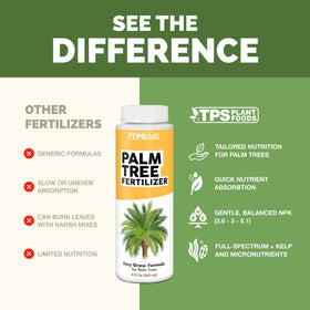 TPS NUTRIENTS indoor-outdoor palm use bottle shown in landscapes.