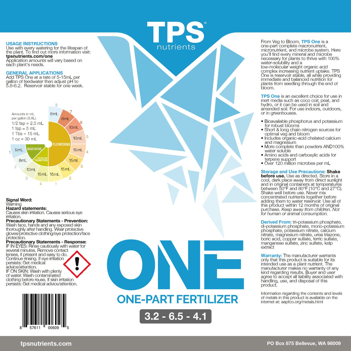 TPS NUTRIENTS One Liquid One Part with measuring drops ready for precise indoor feeding.