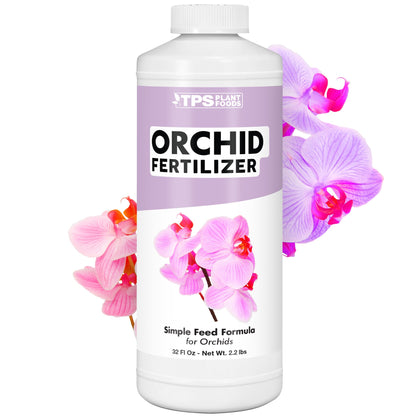 TPS NUTRIENTS Orchid Plant Food bottle pour illustrates fast-absorbing fertilizer for vibrant orchids.