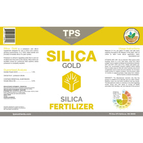 Close-up of Silica Gold label highlighting premium formula for growth