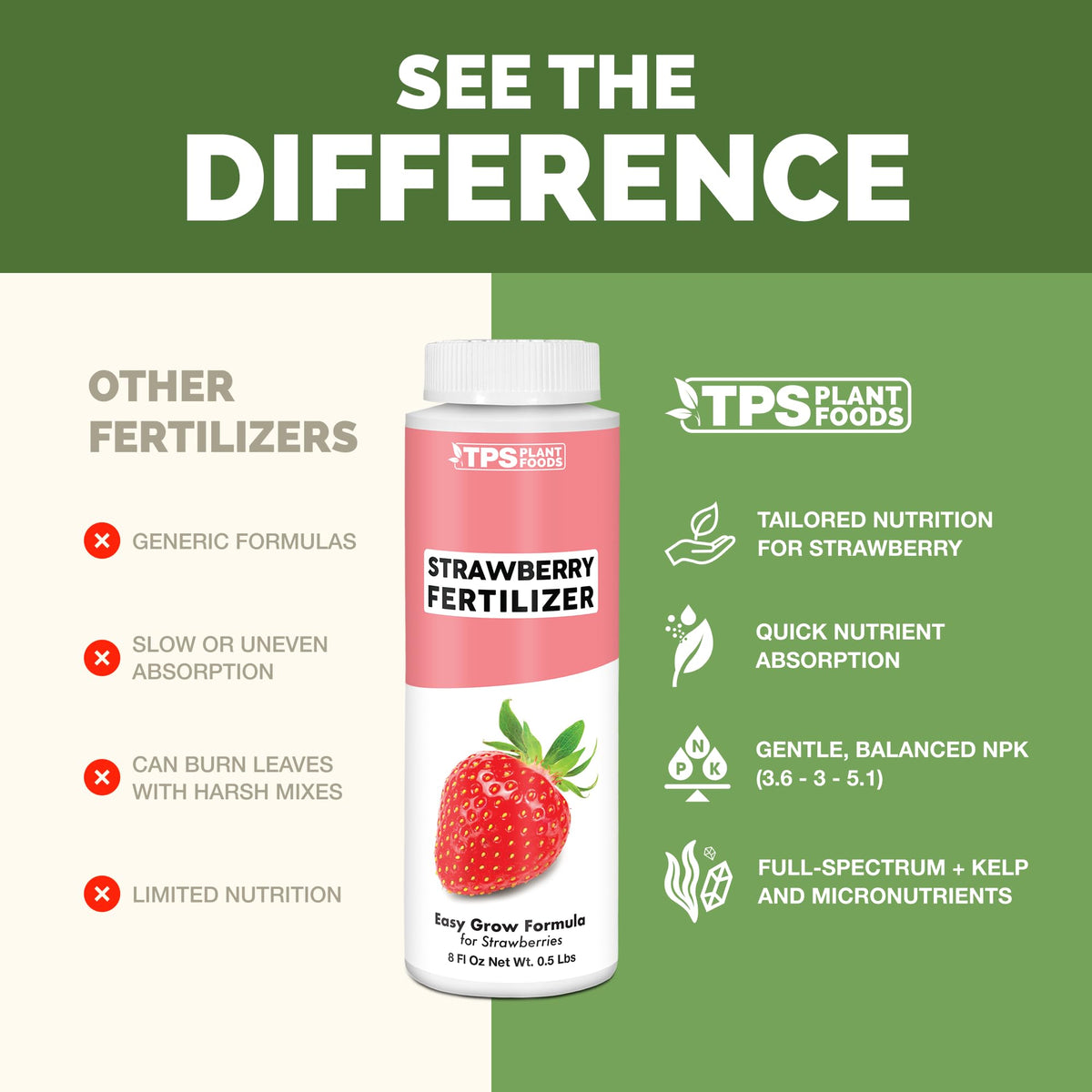 TPS NUTRIENTS Strawberry Fertilizer berries-size encourages larger, juicier berries.