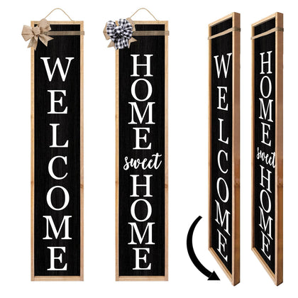 TQianJiang welcome sign on porch with black wood frame enhances curb appeal.