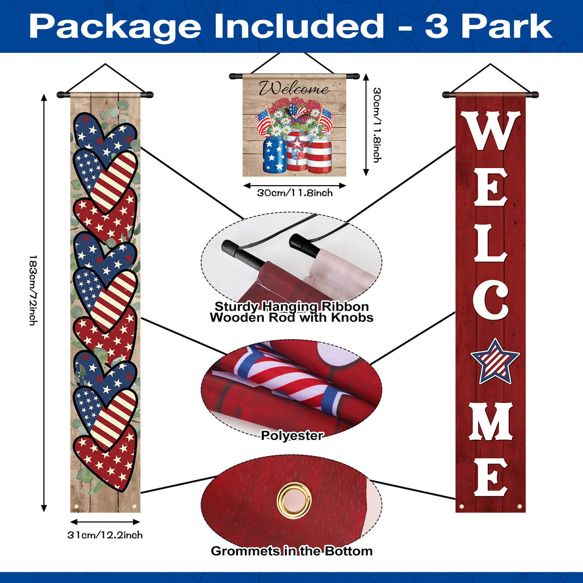 Tradder 4th of July square banner displayed in yard with patriotic design