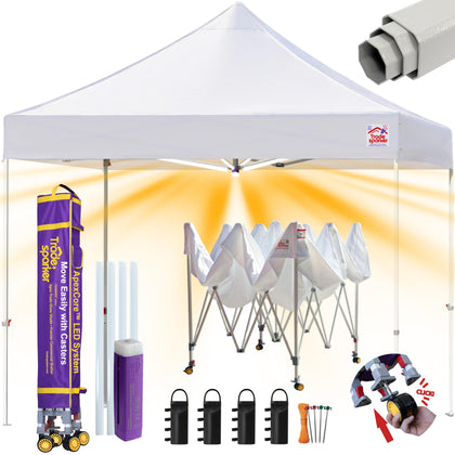 Tradesparker 10x10 pop-up canopy top view showing quick outdoor setup for events