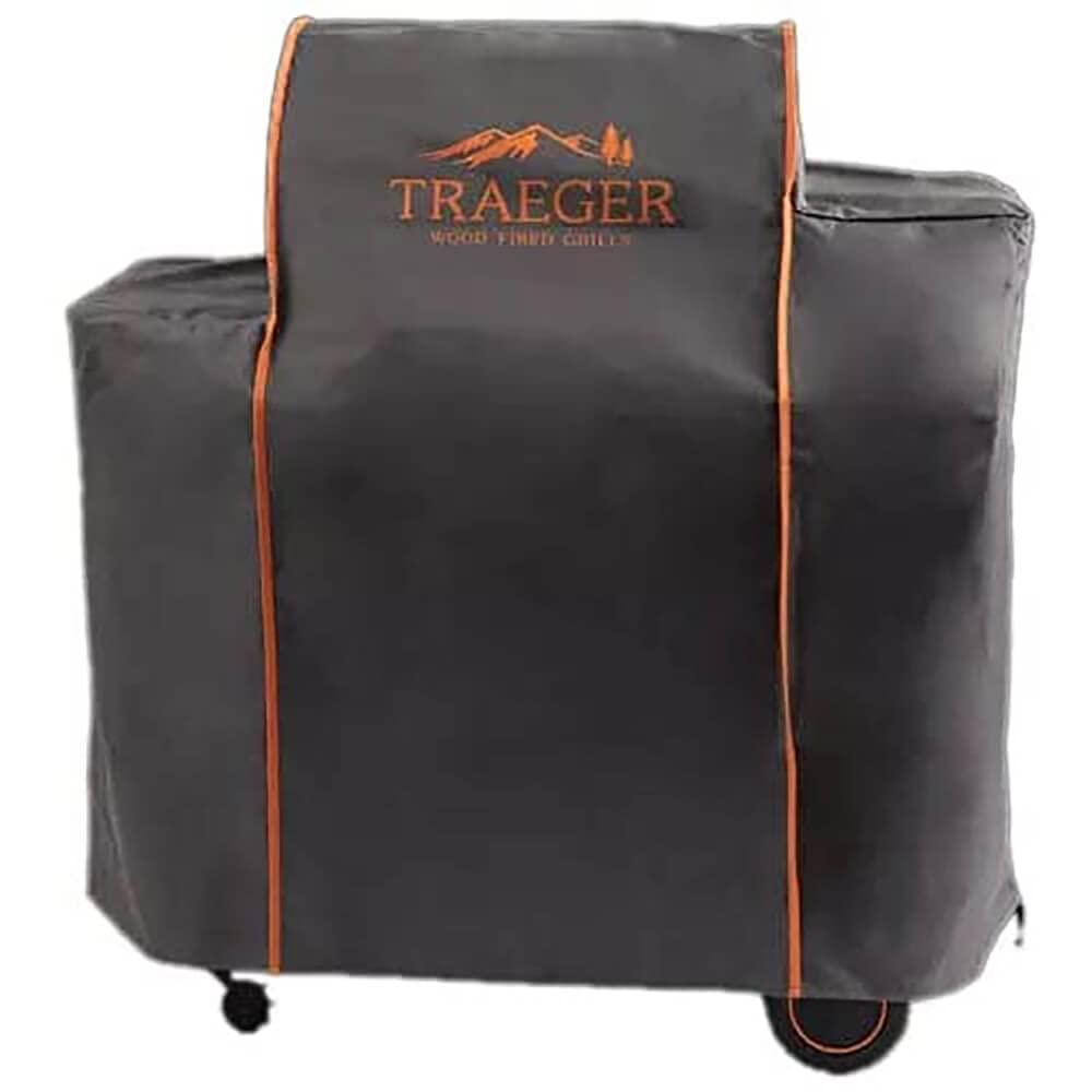 Traeger BAC359 full-length grill cover on Timberline 850 protects against rain and sun.