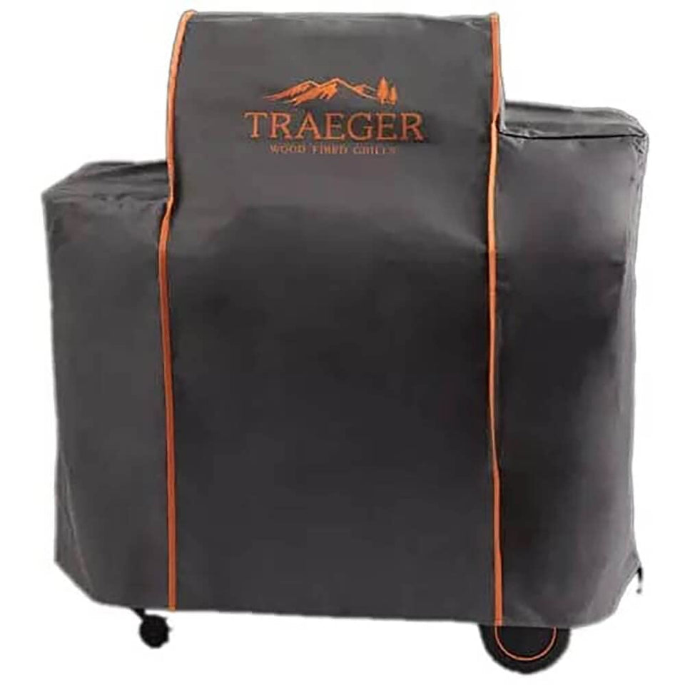 Traeger BAC359 full-length grill cover on Timberline 850 protects against rain and sun.