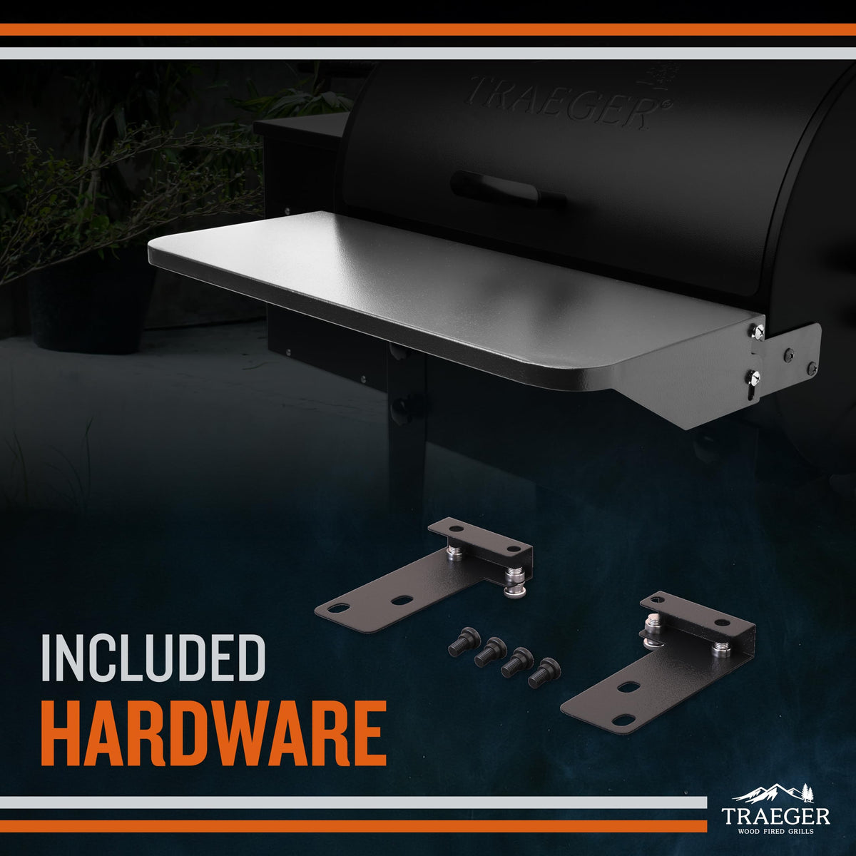 Traeger BAC362 extended shelf with cutting boards and utensils ready for grilling