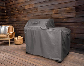Traeger BAC761 Woodridge grill cover back view shows all-weather protection.