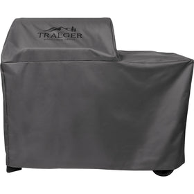 Traeger BAC761 Woodridge grill cover front view protects against rain and UV.