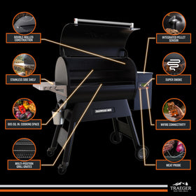 Traeger Ironwood 885 D2 controller ensures precise temperature control.